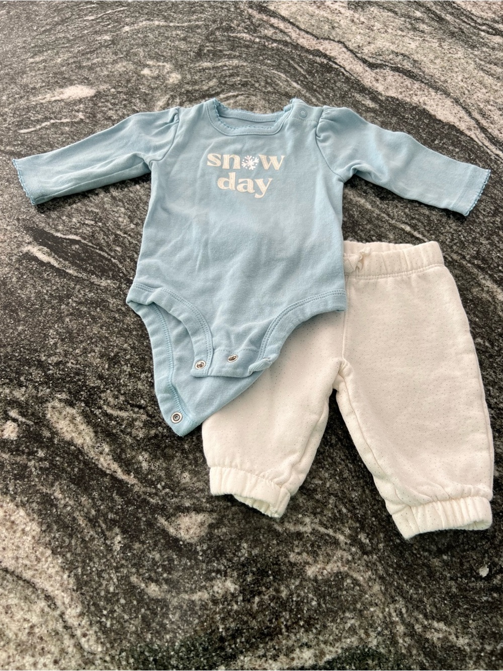 Carter's Light Blue 'Snow Day' Baby One-Piece with Cream Sparkle Pants
